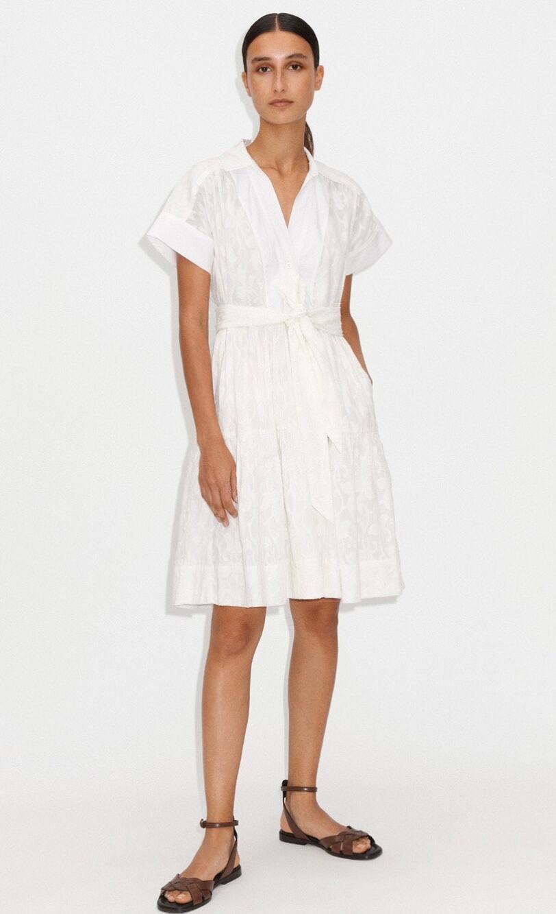 ME+EM Cotton Devore Belted Swing Dress Mini Short Sleeve Sheer Summer 2